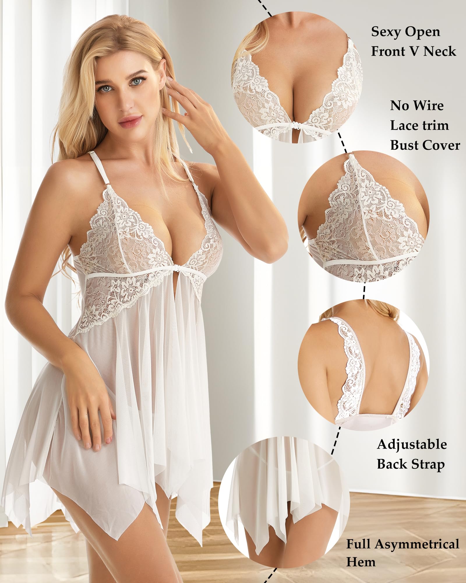 White Lace Babydoll Lingerie - Image 4