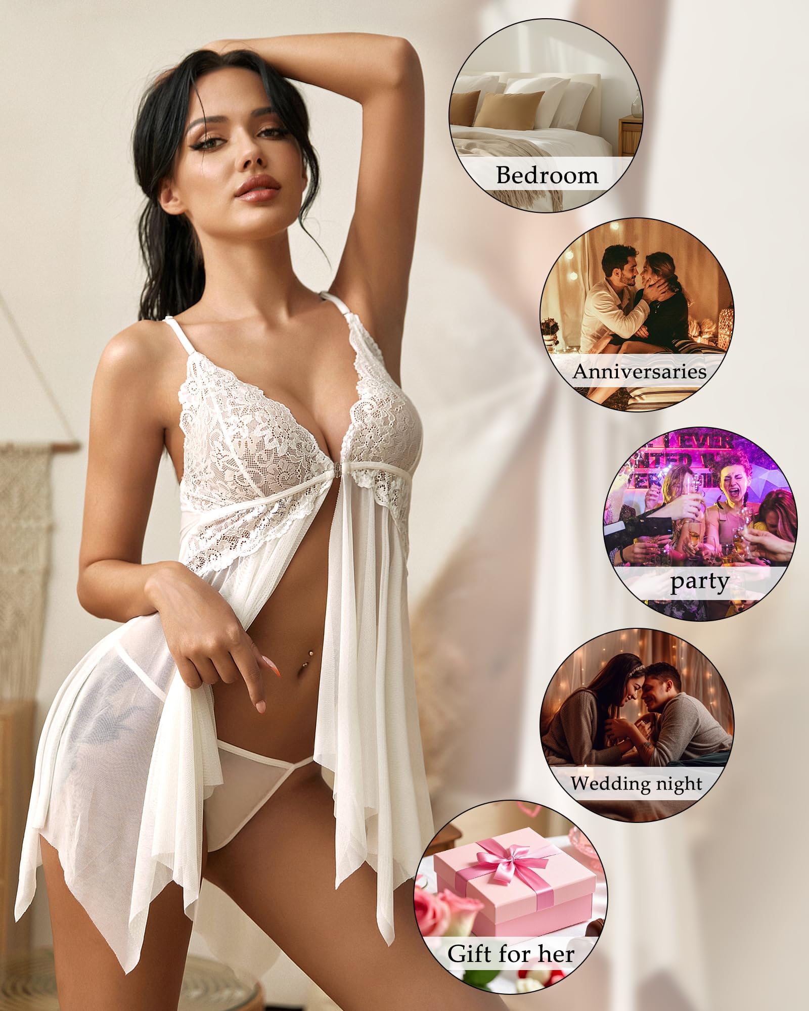 White Lace Babydoll Lingerie - Image 5